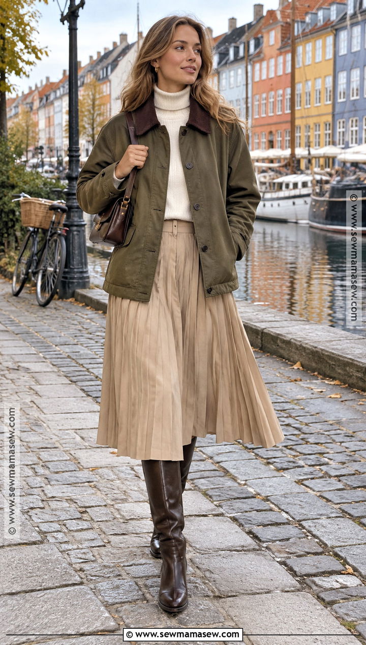 Copenhagen Barn Jacket And Pleated Skirt Outfit - 20 copenhagen street style autumn ideas