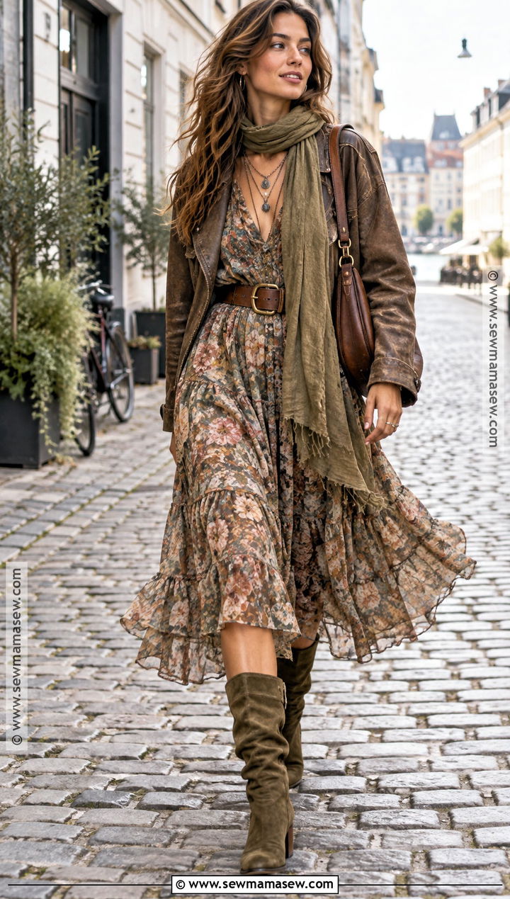 Copenhagen Boho Dress and Suede Boots Outfit - 15 copenhagen street style fall ideas 2026