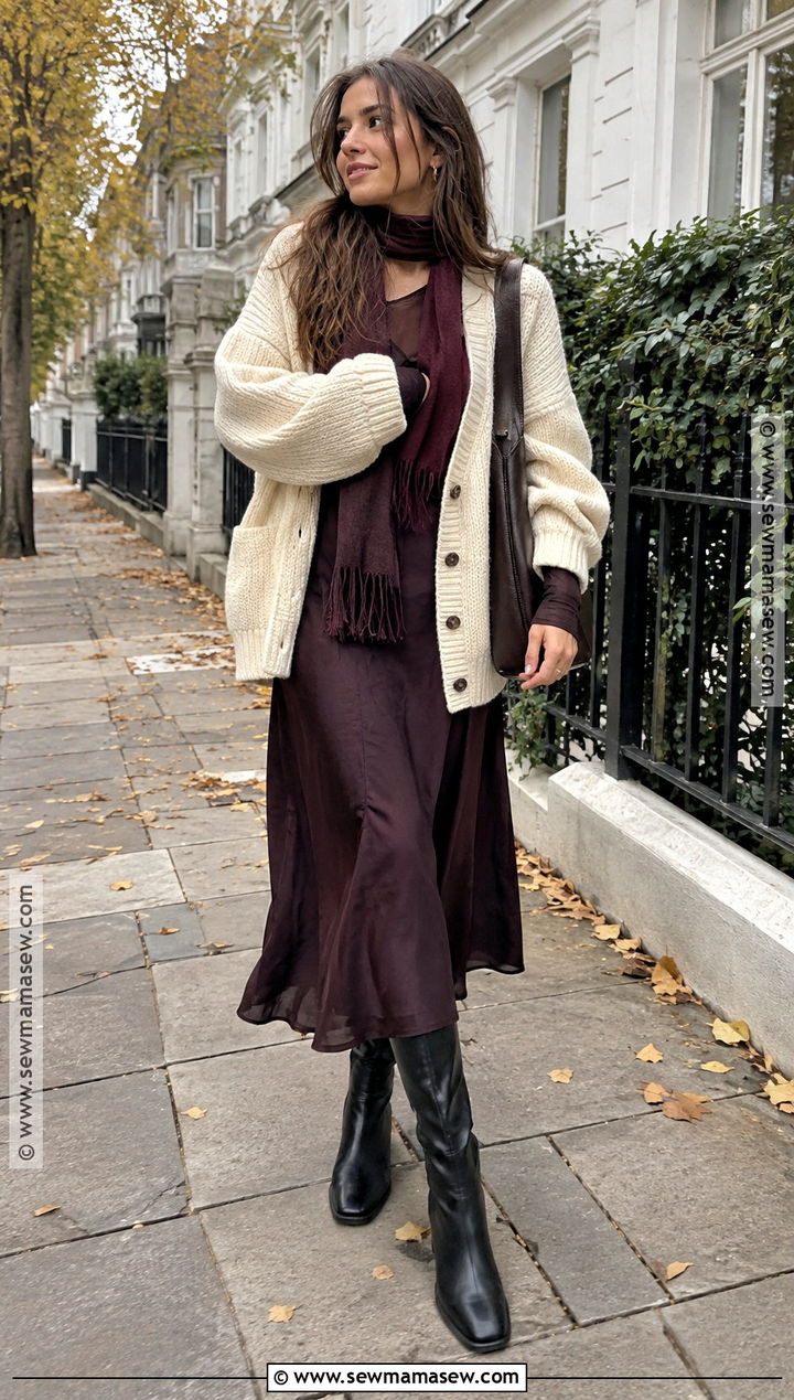 Copenhagen Chunky Cardigan And Slip Dress Outfit - 20 copenhagen street style autumn ideas