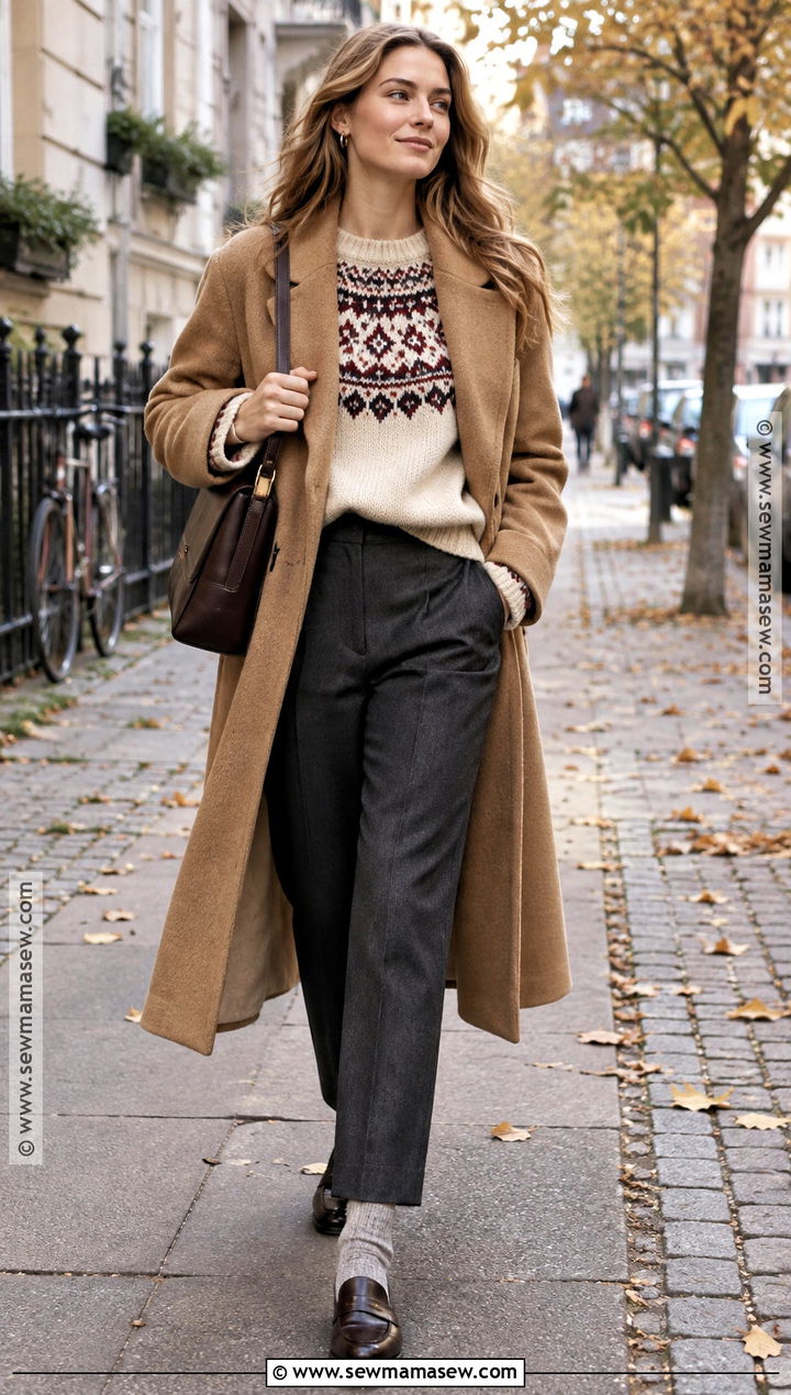 Copenhagen Fair Isle Sweater And Tailored Pants Outfit - 20 fall copenhagen style ideas
