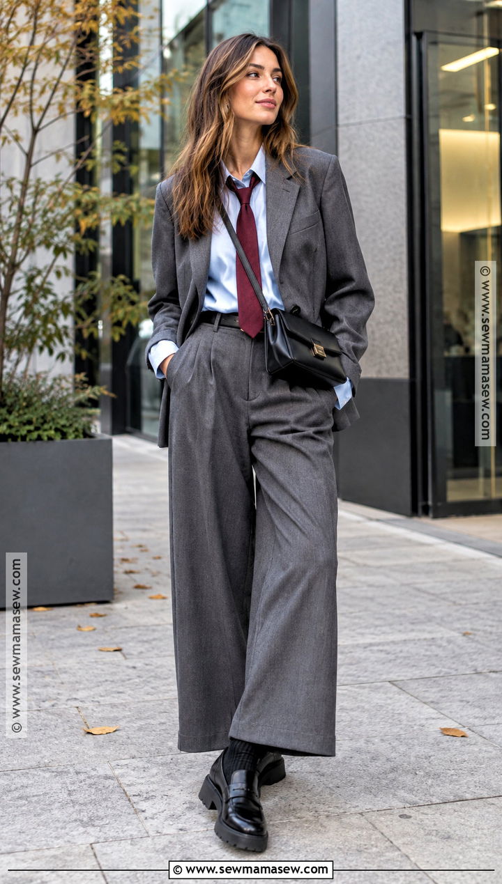 Copenhagen Fall Tie And Wide Leg Trousers Outfit - 15 Copenhagen Fall Street Style Ideas