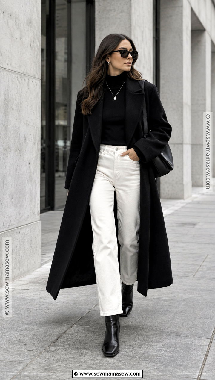 Copenhagen Long Black Coat And White Jeans Outfit - 20 copenhagen street style autumn ideas