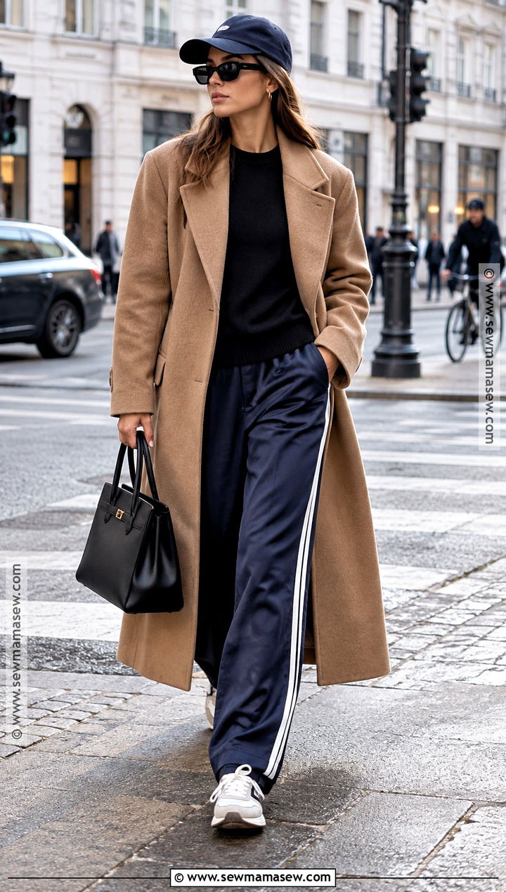 Copenhagen Long Wool Coat And Track Pants Outfit - 20 fall copenhagen style ideas