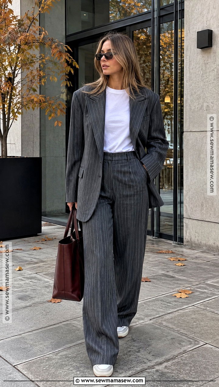 Copenhagen Pinstripe Suit And Sneakers Outfit - 20 Copenhagen Style Autumn Ideas 2026