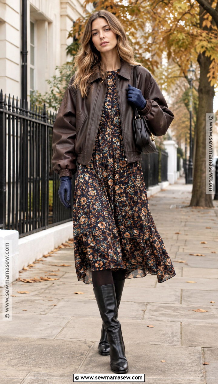 Copenhagen Printed Dress And Bomber Jacket Outfit - 20 Copenhagen Style Autumn Ideas 2026
