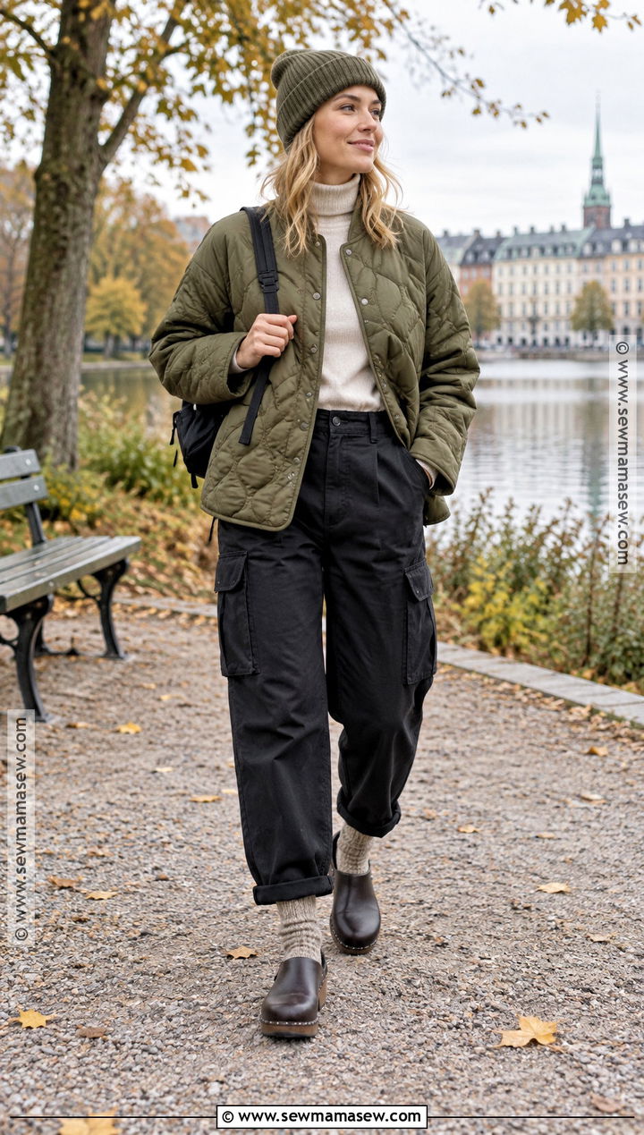 Copenhagen Quilted Jacket And Cargo Pants Outfit - 20 copenhagen street style autumn ideas