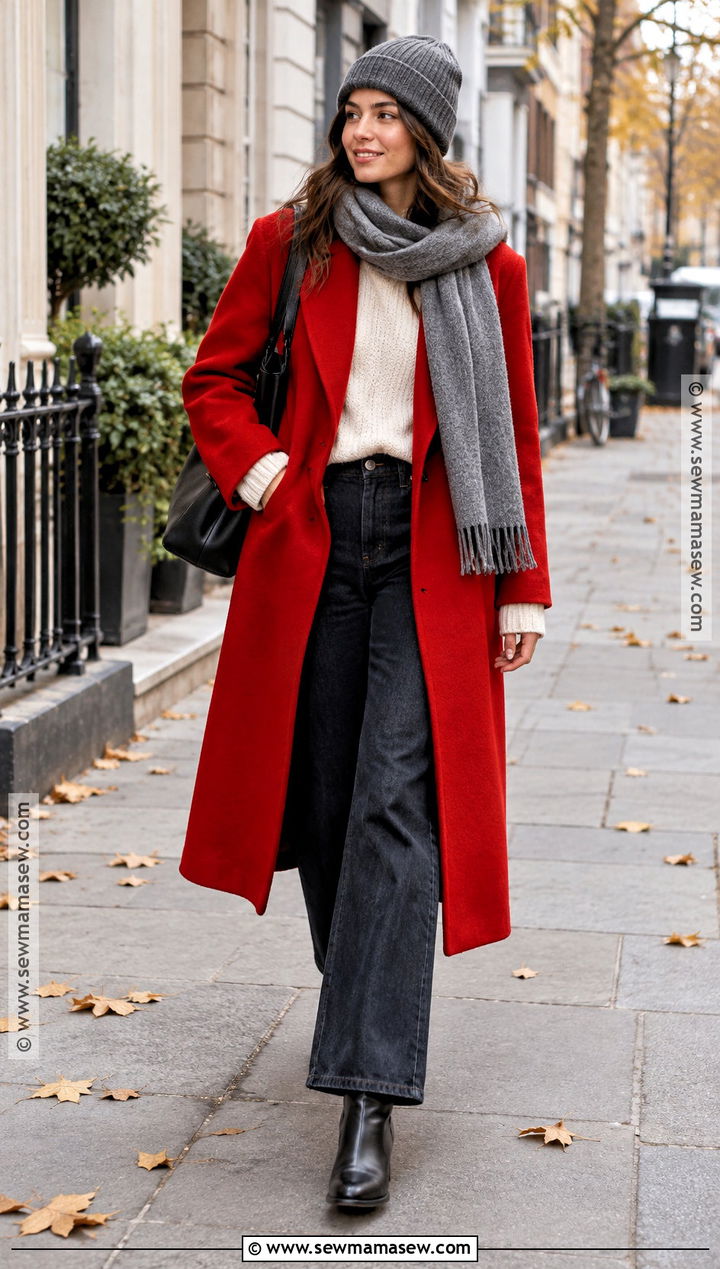 Copenhagen Red Coat And Dark Denim Outfit - 20 fall copenhagen style ideas