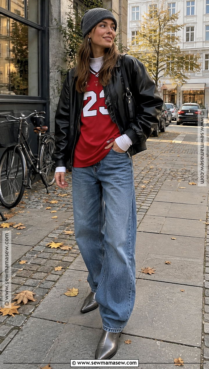 Copenhagen Red Jersey And Baggy Jeans Outfit - 20 Copenhagen Style Autumn Ideas 2026
