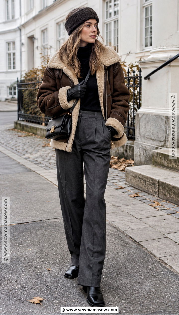 Copenhagen Shearling Coat And Tailored Trousers Outfit - 20 Copenhagen Style Autumn Ideas 2026