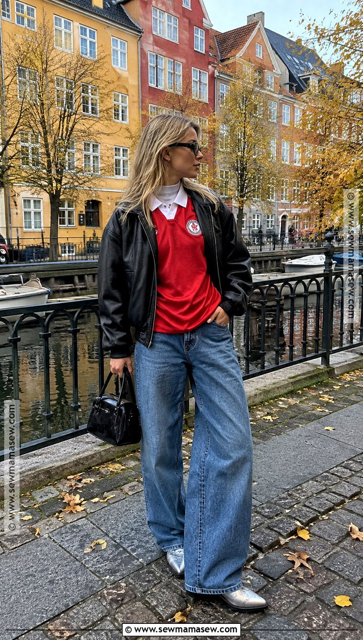 Copenhagen Sports Jersey and Baggy Jeans Outfit - 15 copenhagen street style fall ideas 2026