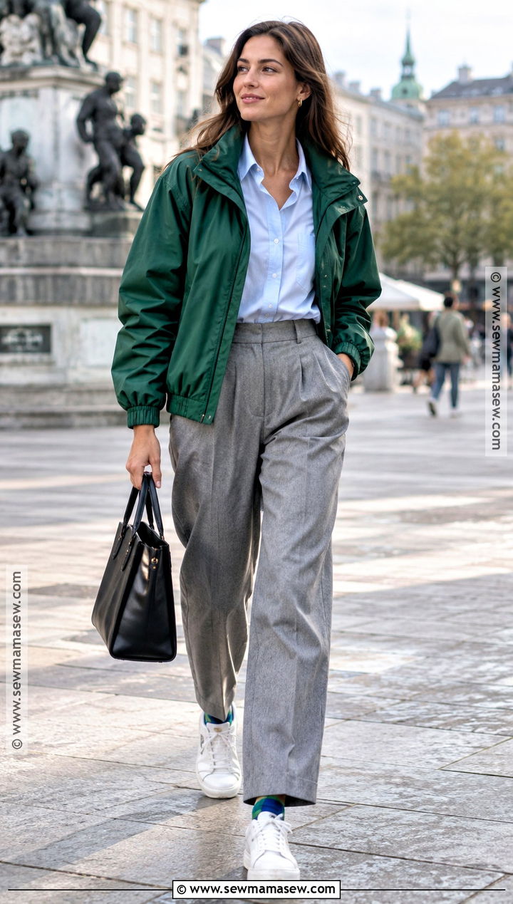 Copenhagen Windbreaker And Tailored Pants Outfit - 20 copenhagen street style autumn ideas