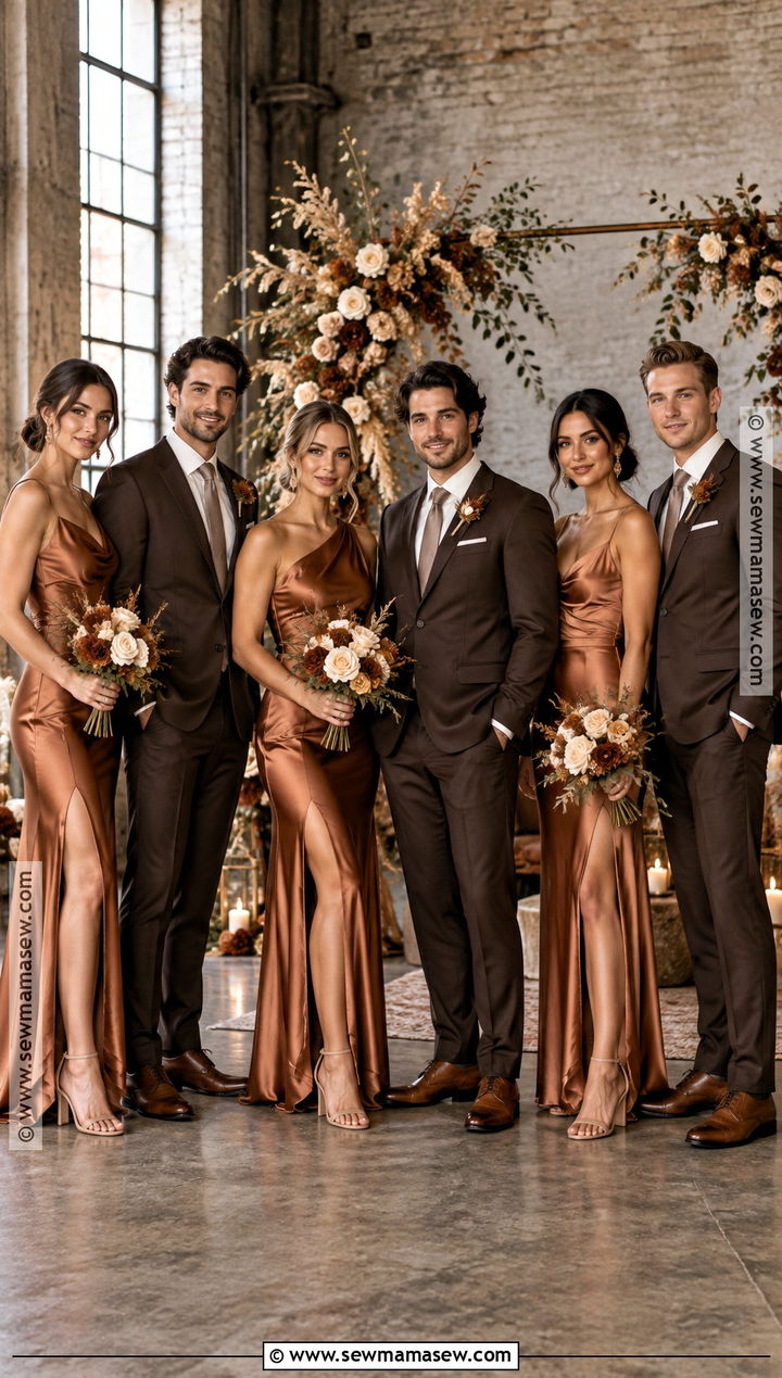 Copper Bridesmaid Dresses With Espresso Groomsmen Suits - 15 fall wedding bridesmaid dresses and groomsmen