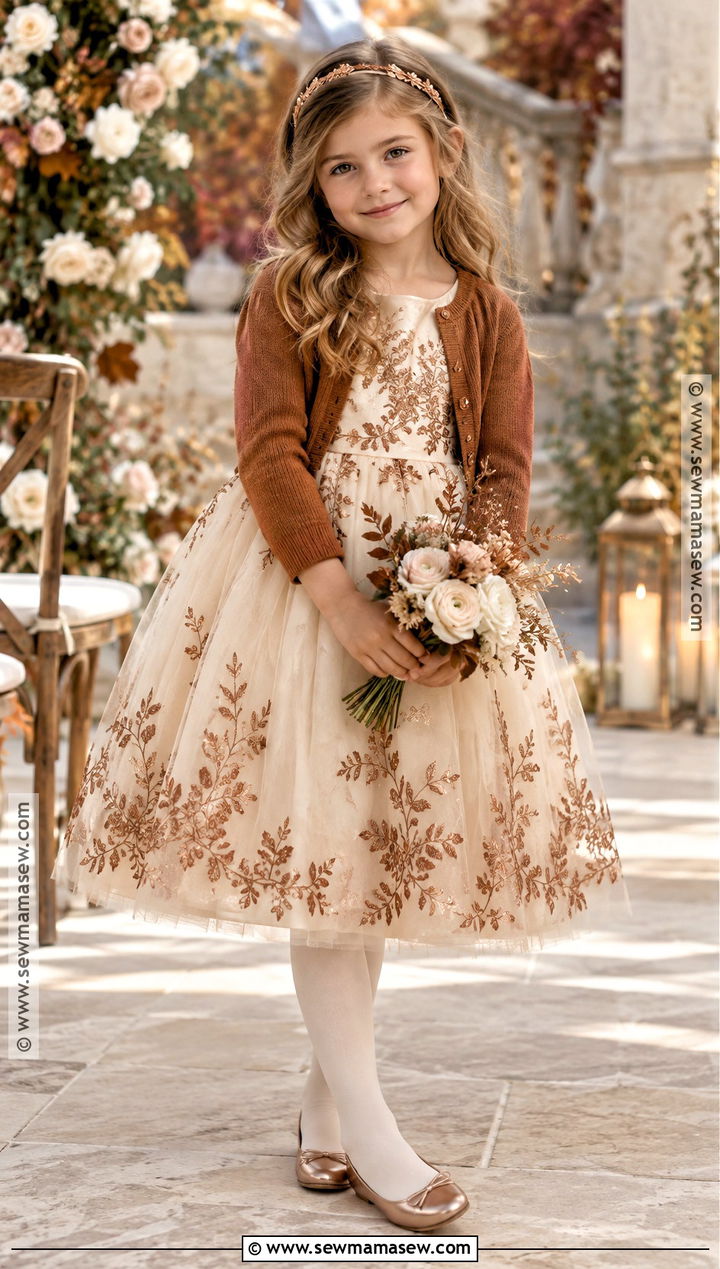 Copper Embroidered Flower Girl Dress - 15 Fall Color Flower Girl Dresses
