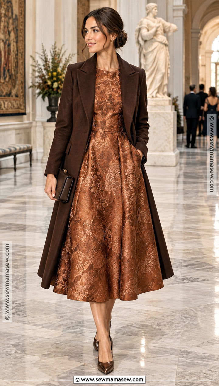 Copper Jacquard A Line Dress - 15 november dresses for wedding guest