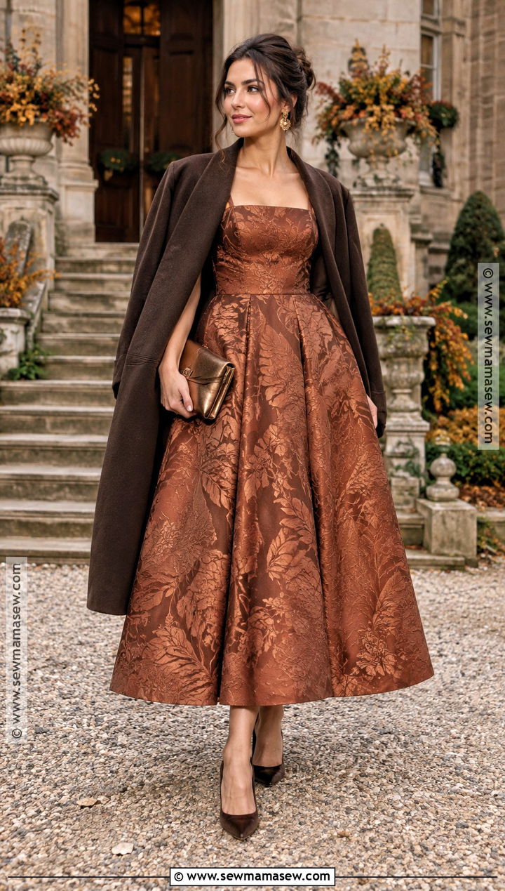 Copper Jacquard A Line Wedding Guest Gown - 15 formal wedding dresses for guest fall
