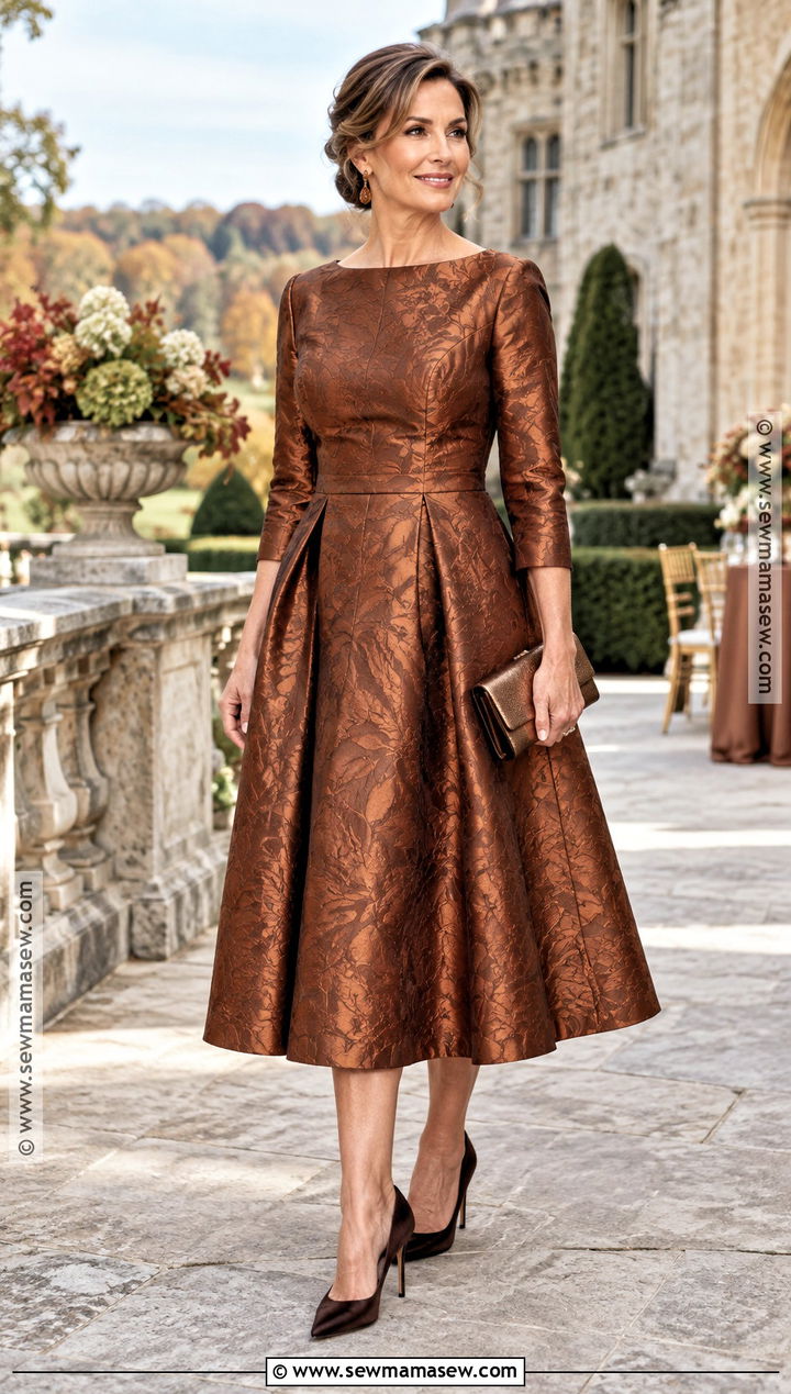 Copper Jacquard Fit and Flare Mother of the Groom Dress - 15 fall mother of the groom dresses