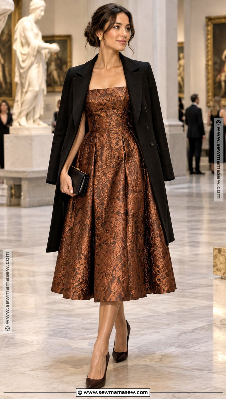 Copper Jacquard Semi Formal Dress - 20 fall semi formal dresses