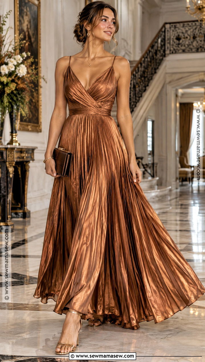 Copper Pleated Autumn Ball Dress - 20 autumn ball dress ideas
