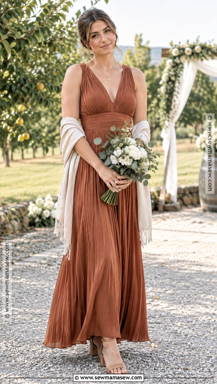 Copper Pleated Bridesmaid Dress - 15 Fall Wedding Bridesmaid Dresses Rustic
