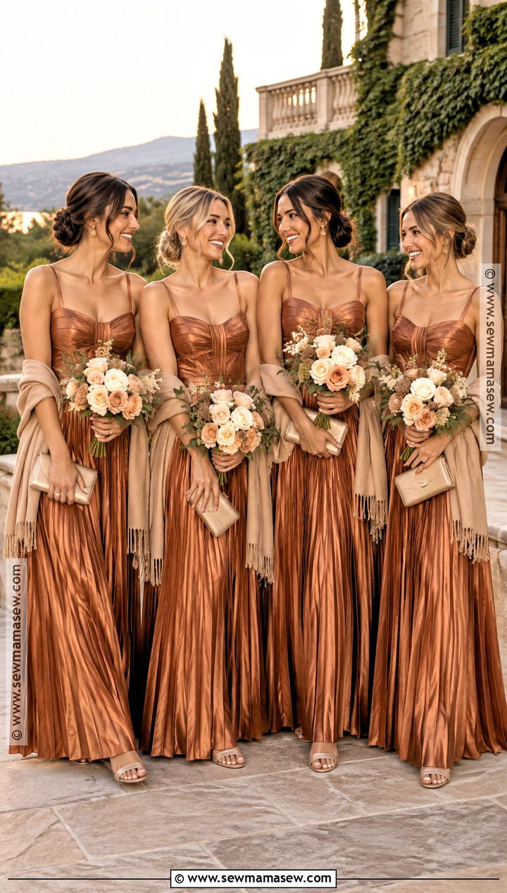 Copper Pleated Fall Bridal Party Outfit - 20 fall bridal party attire ideas