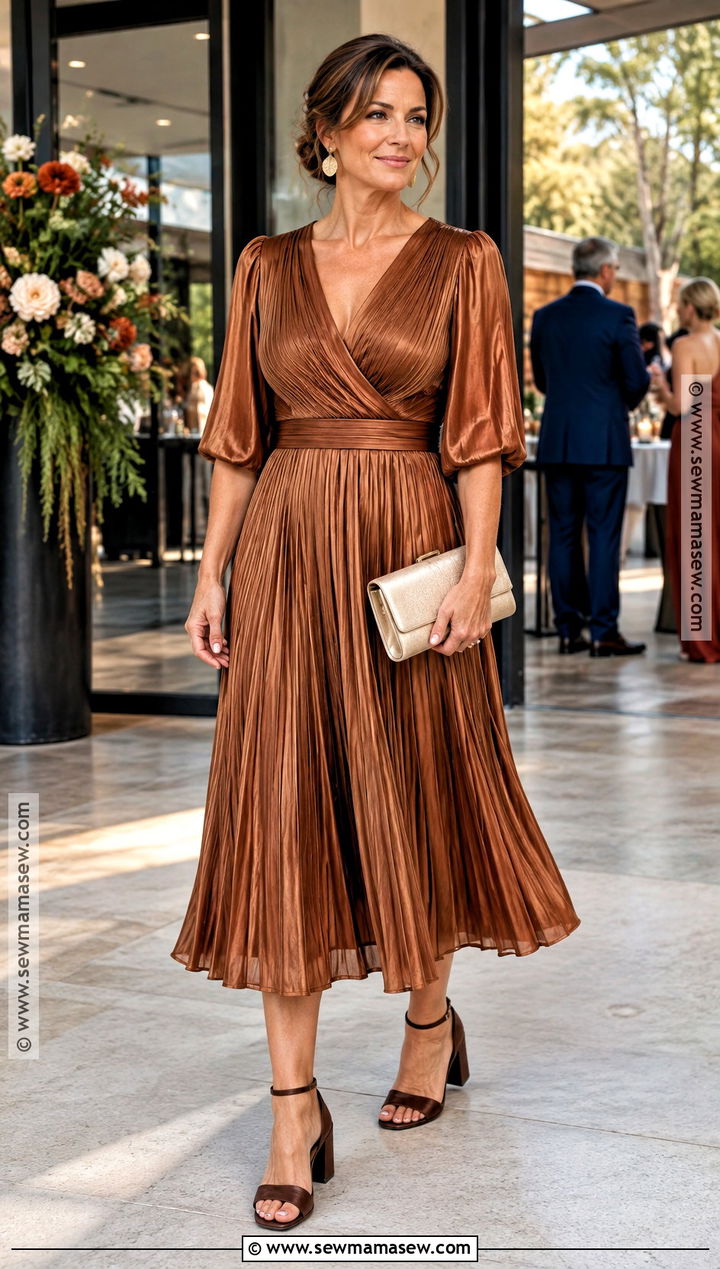 Copper Pleated Midi Mother of the Groom Dress - 15 mother of the groom fall dresses