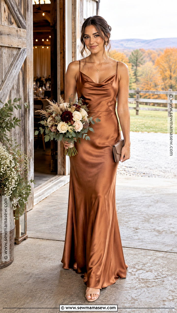 Copper Satin Bridesmaid Dress - 15 Rustic Fall Wedding Colors Bridesmaid Dresses
