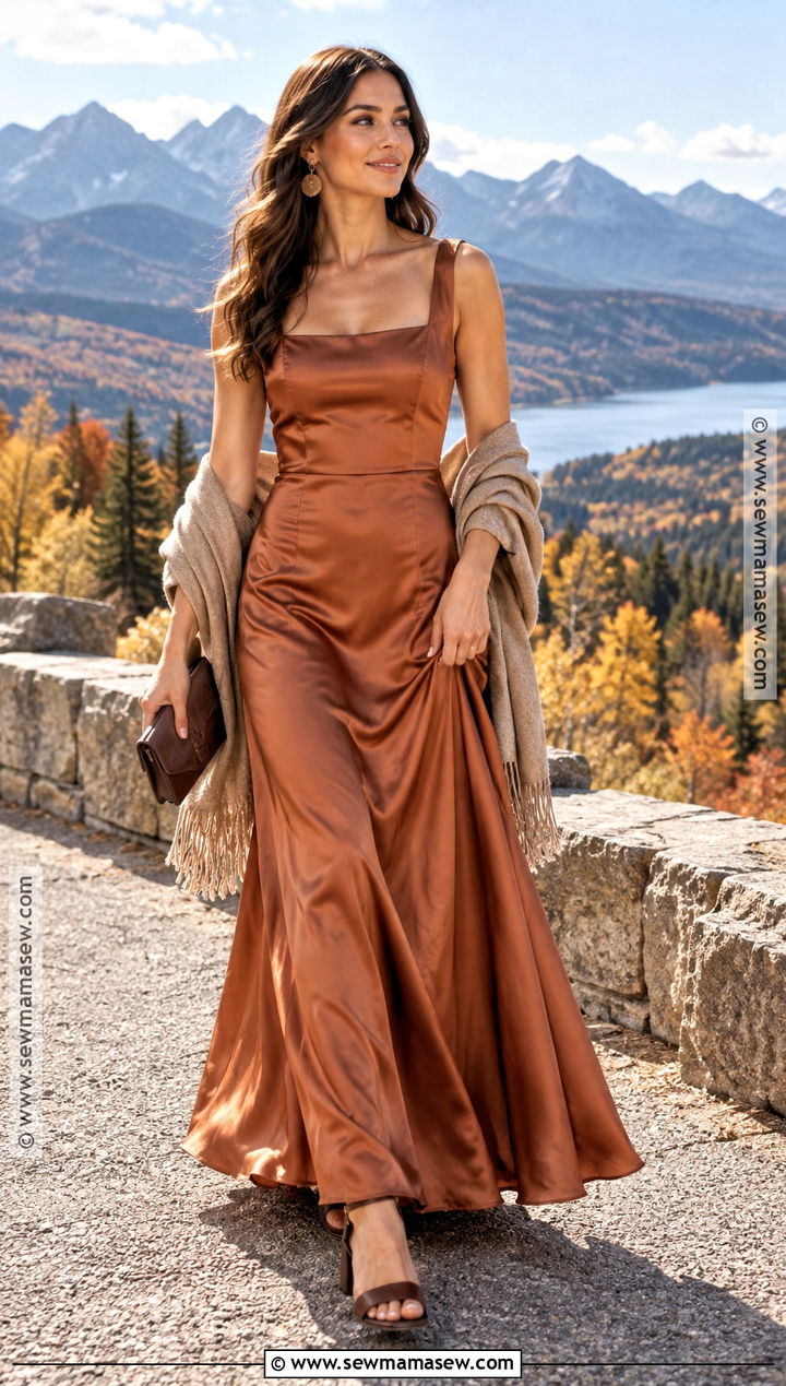 Copper Satin Bridesmaid Dress - 15 Fall Mountain Bridesmaid Dresses