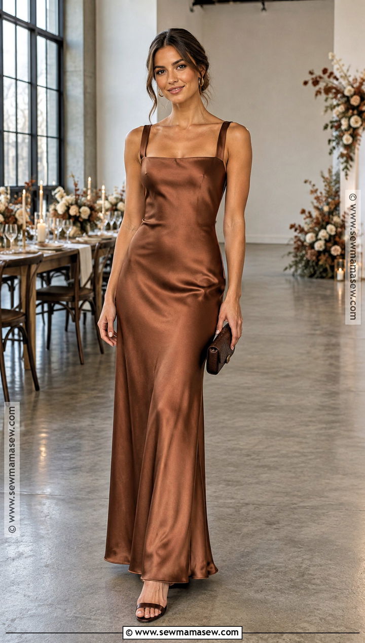 Copper Satin Bridesmaid Dress With Chocolate Heels - 25 october bridesmaid dresses