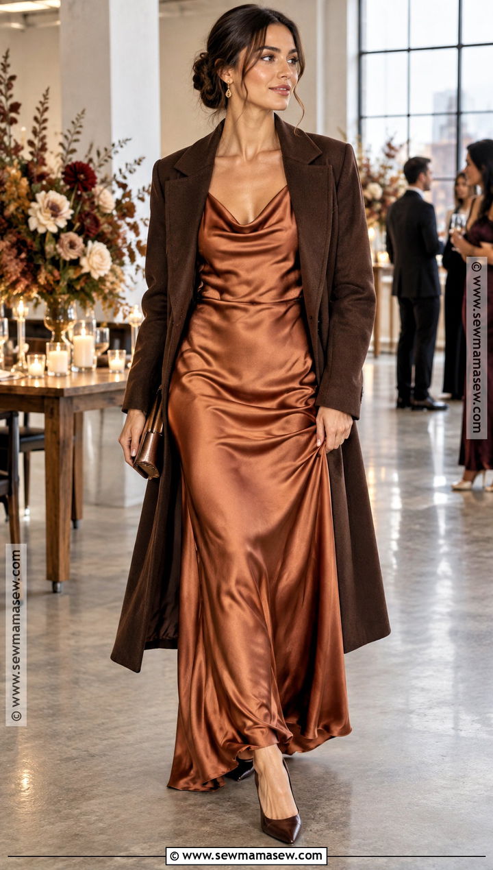 Copper Satin Cowl Neck Wedding Guest Dress - 15 Wedding Fall Dresses Guest