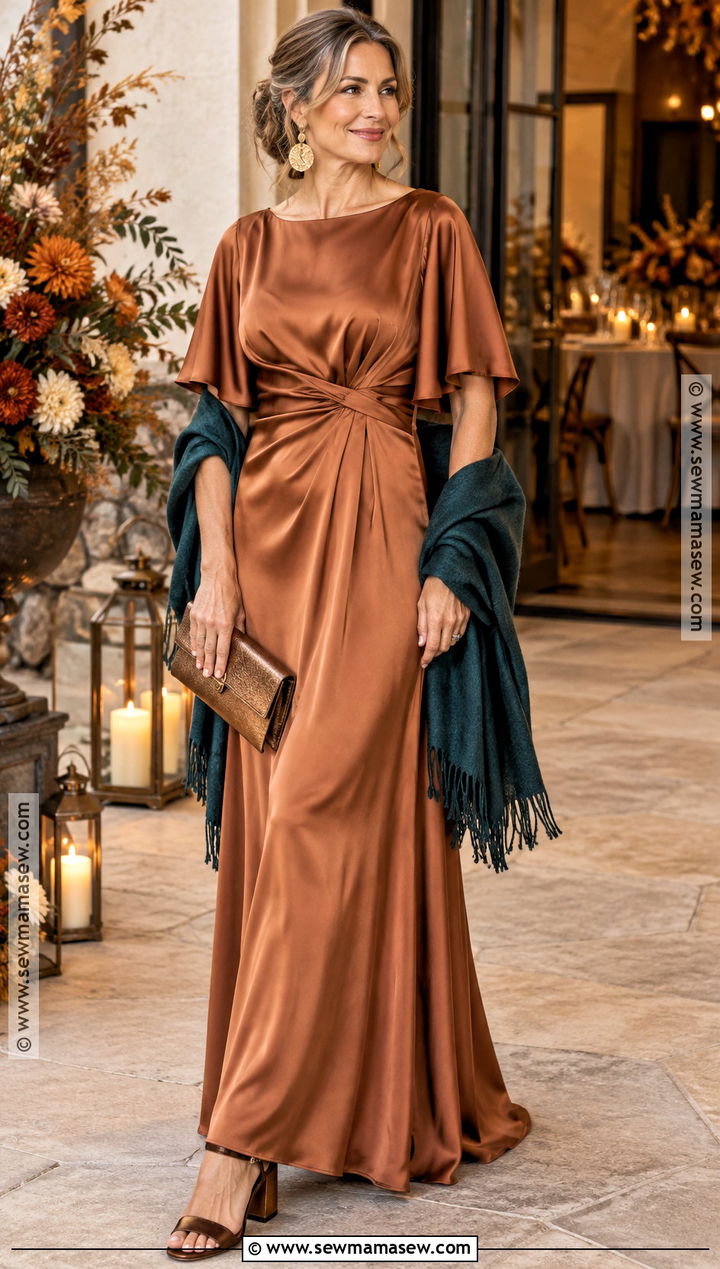 Copper Satin Fall Boho Mother Of The Bride Dress - 15 Fall Mother Of The Bride Dresses Boho