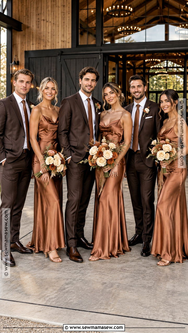 Copper Satin Fall Boho Wedding Party Attire - 15 fall boho wedding party attire ideas