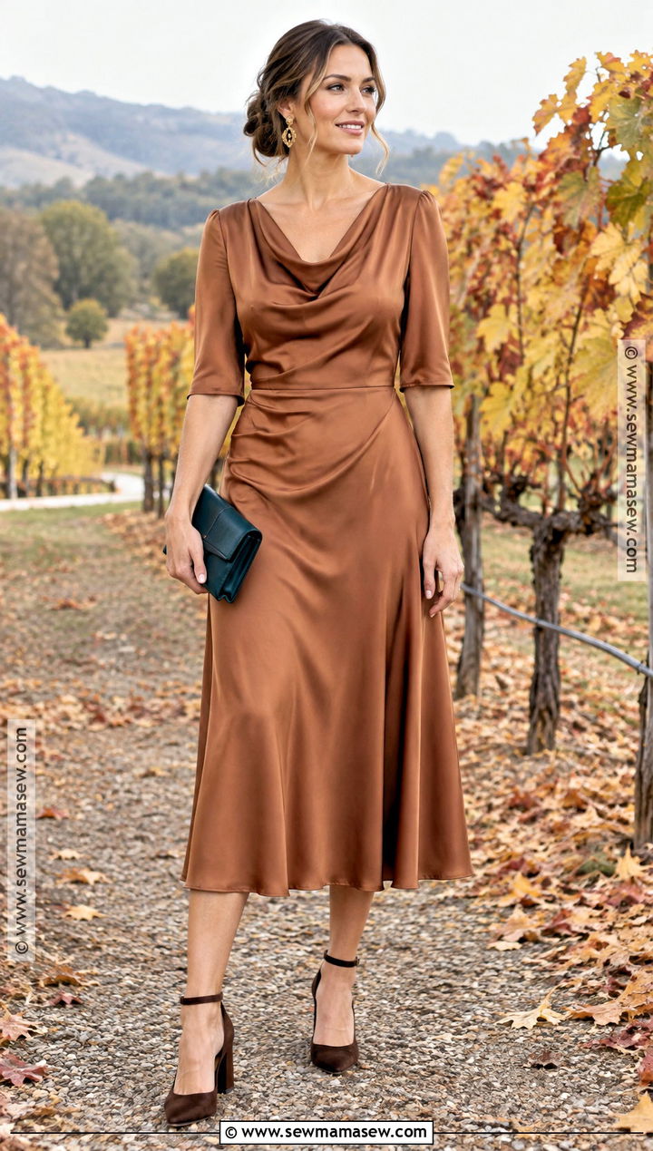 Copper Satin Mother of the Bride Midi Dress - 20 mother of the bride dresses fall outdoor
