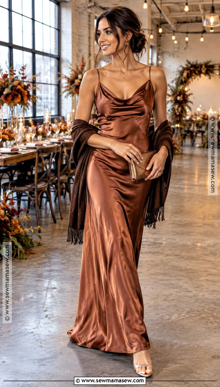 Copper Satin Slip Bridesmaid Dress - 25 fall bridesmaid dresses