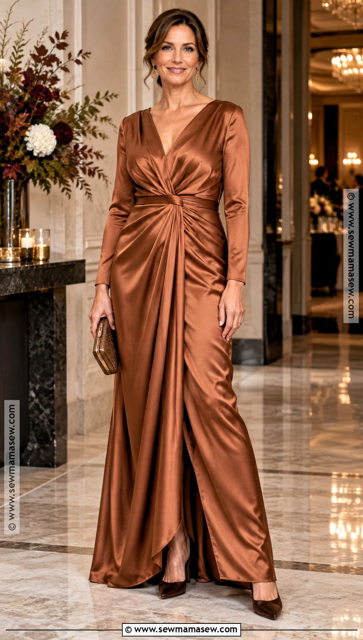Copper Satin Twist Front Mother Of The Groom Gown - 20 mother of the groom dresses over 30 fall