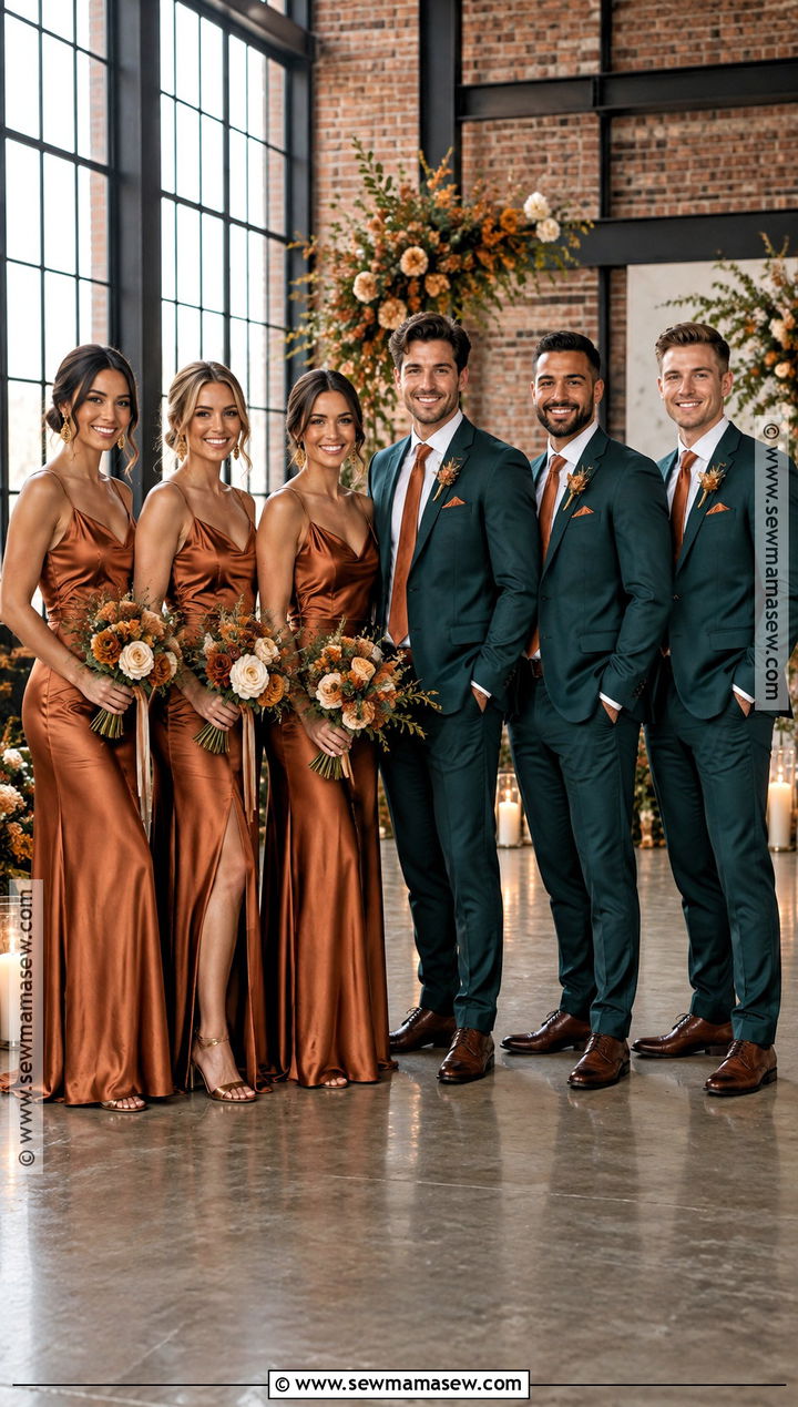 Copper and Deep Teal Fall Wedding Party Attire - 15 fall wedding party attire color palettes ideas