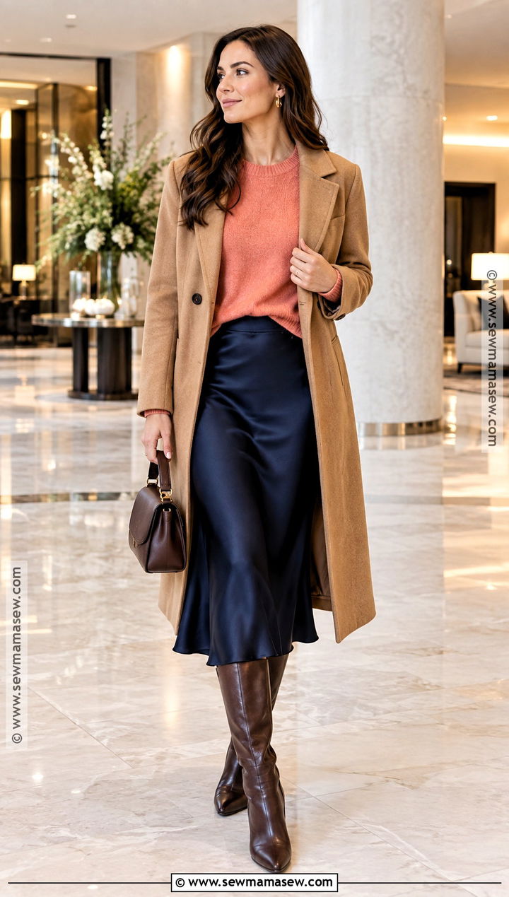 Coral Sweater Over A Slip Dress - 15 Coral Sweater Outfit Fall Ideas