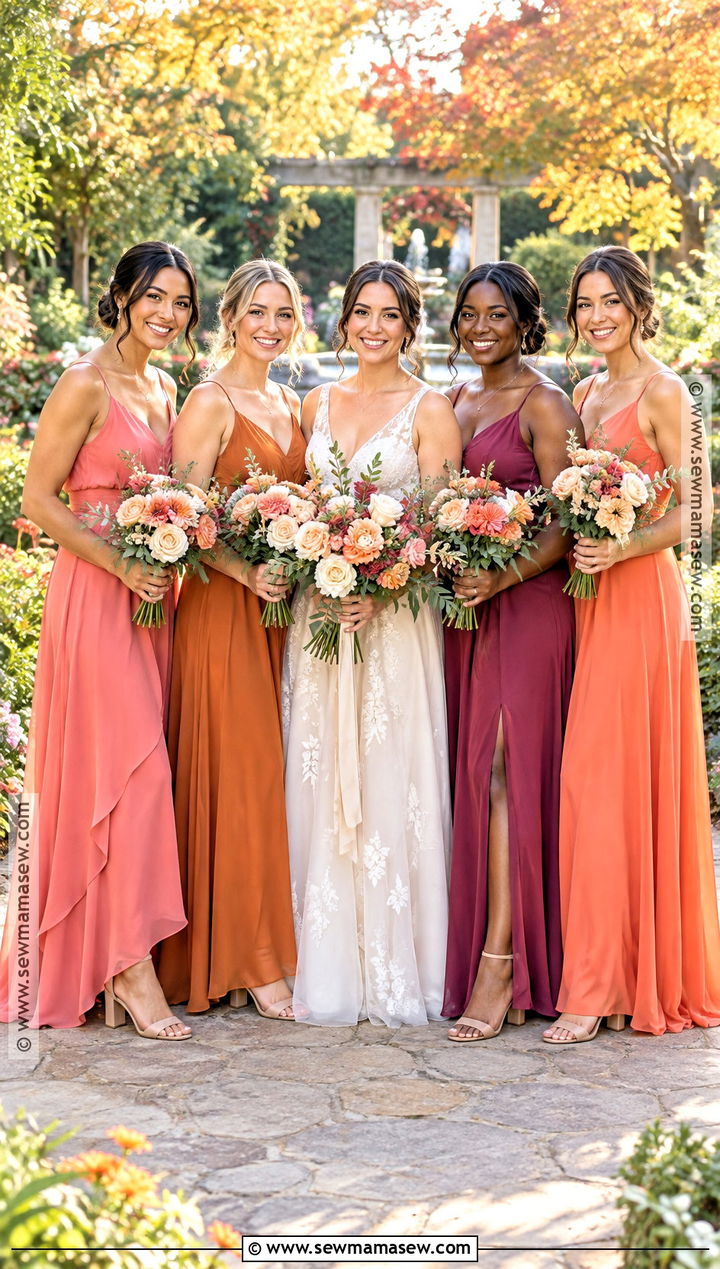Coral Tangerine and Berry Bridesmaid Dresses - 20 fall bridesmaid dresses color palettes