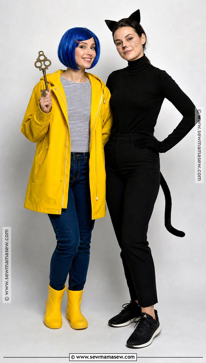Coraline And Black Cat Duo Costume - 40 coraline halloween costume ideas