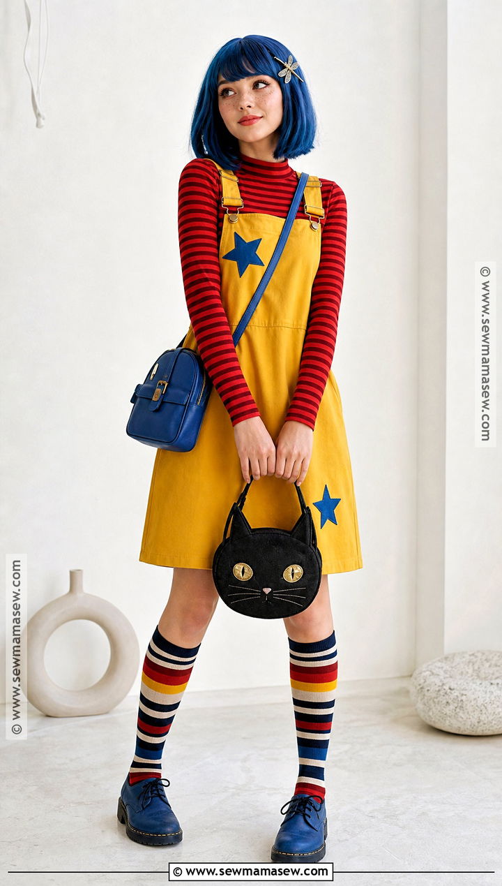 Coraline Costume With Yellow Pinafore Dress - 30 caroline costume ideas