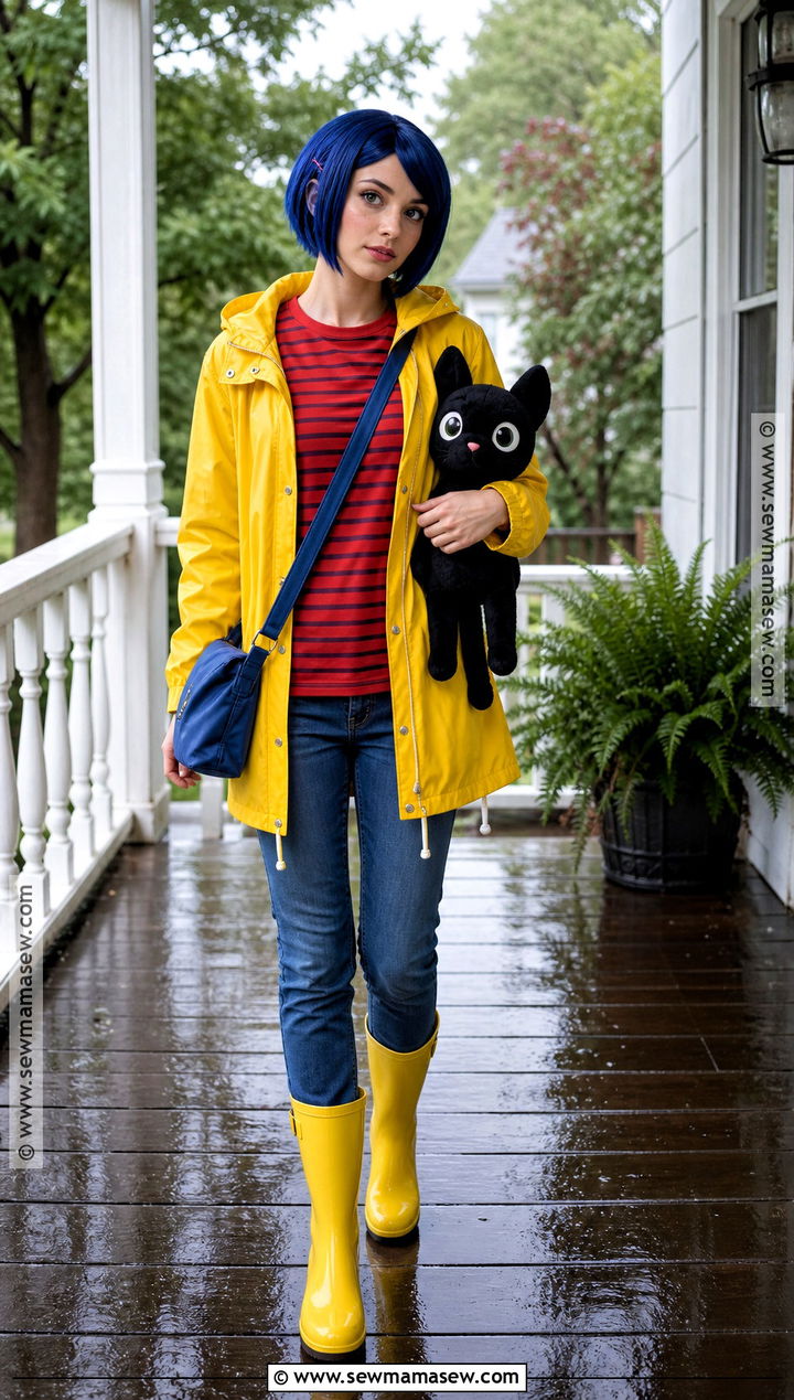 Coraline Jones Cosplay With Yellow Raincoat - 30 short hair cosplay characters ideas