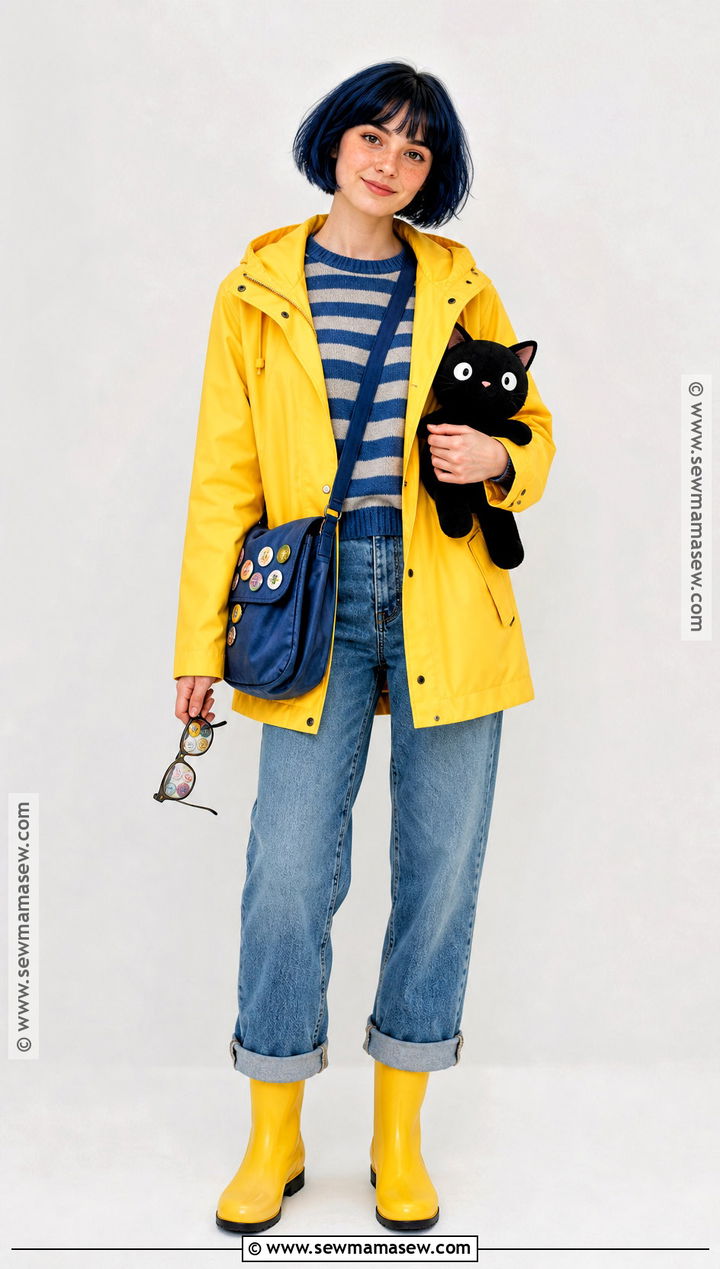 Coraline Jones Costume With Yellow Raincoat - 30 Cartoon Characters Costume Ideas