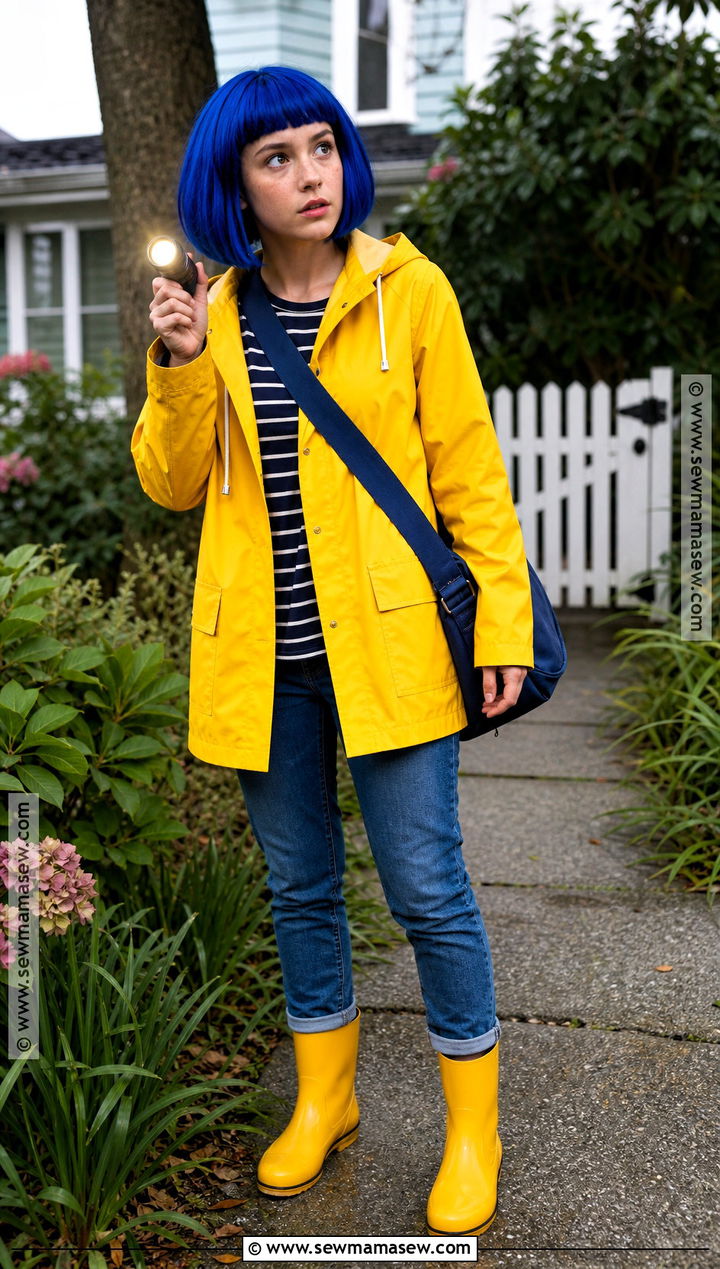 Coraline Yellow Raincoat And Blue Hair Costume - 30 blue costumes
