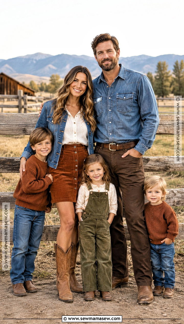 Corduroy And Chambray Western Family Outfit - 20 fall family pictures outfits western