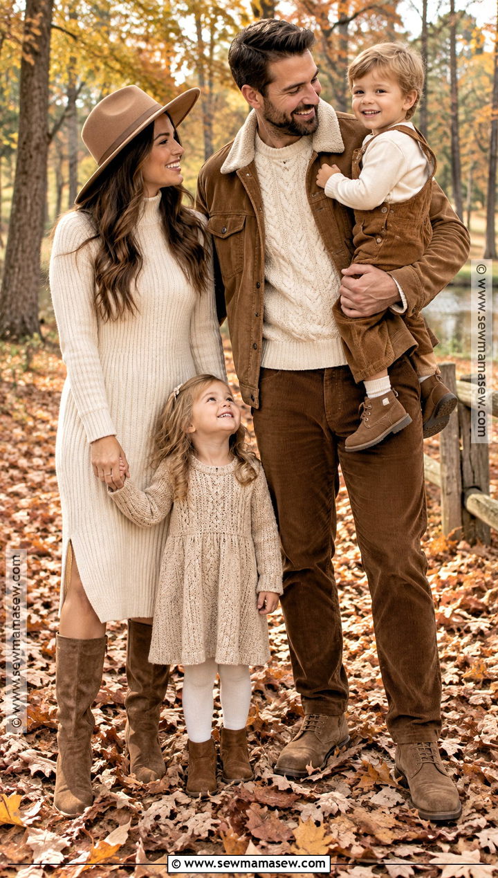 Corduroy And Knit Fall Family Photo Outfit - 20 fall outfit photoshoot family pics ideas