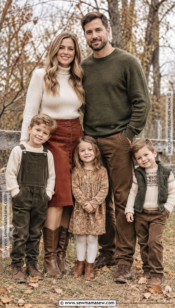 Corduroy And Knit Fall Family Photoshoot Outfit - 15 outdoor fall family photoshoot outfits