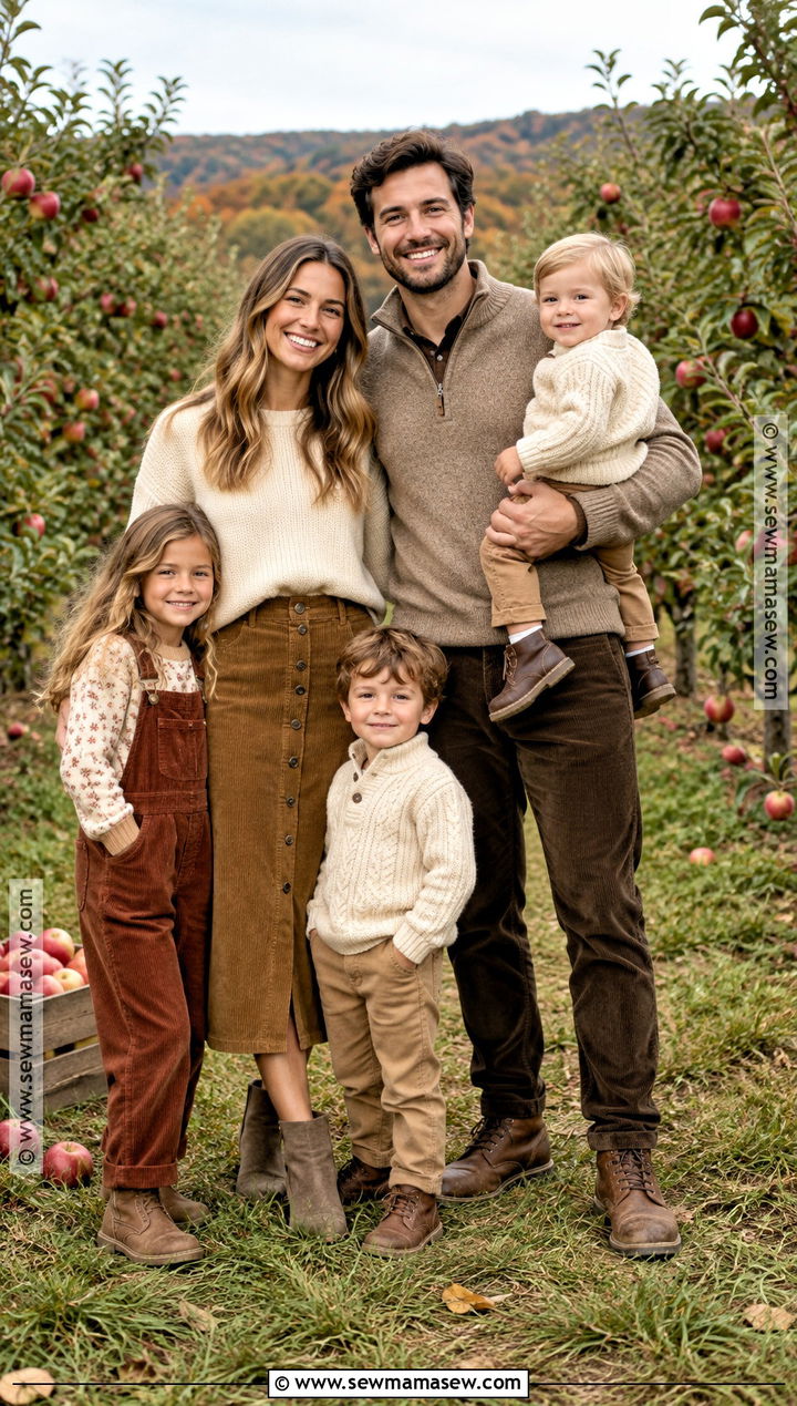 Corduroy And Neutral Knit Fall Family Photo Outfit - 20 simple fall family photo outfits