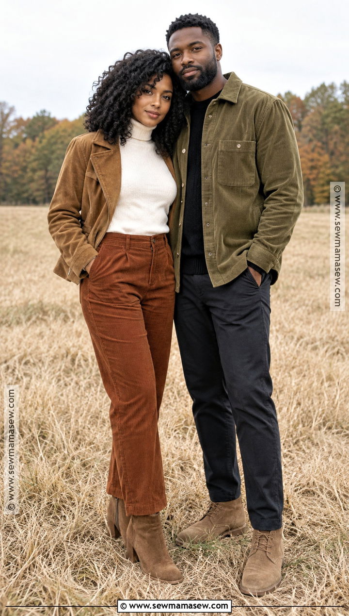 Corduroy And Suede Fall Couples Outfit - 15 black couples fall photoshoot outfits