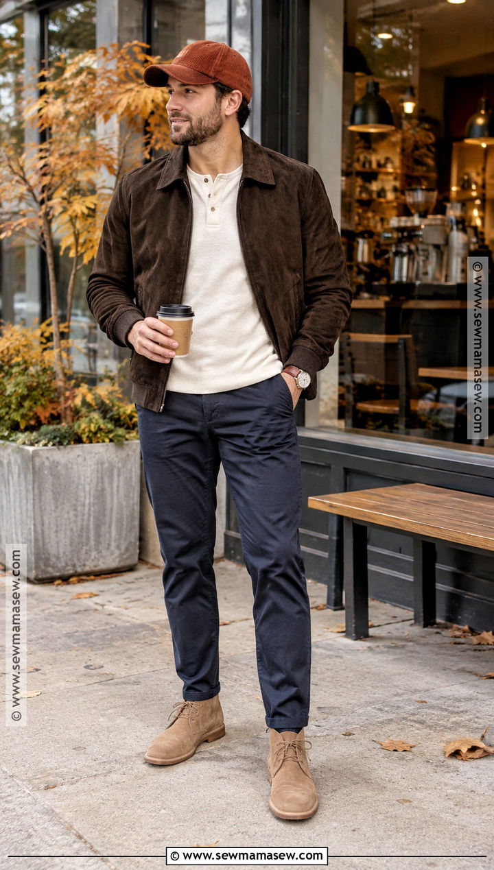 Corduroy Baseball Cap With Suede Jacket - 15 Fall Hats for Men