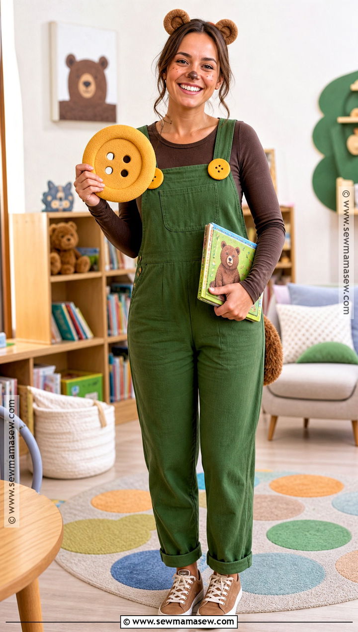 Corduroy Bear Costume With Green Overalls - 30 preschool teacher halloween costumes