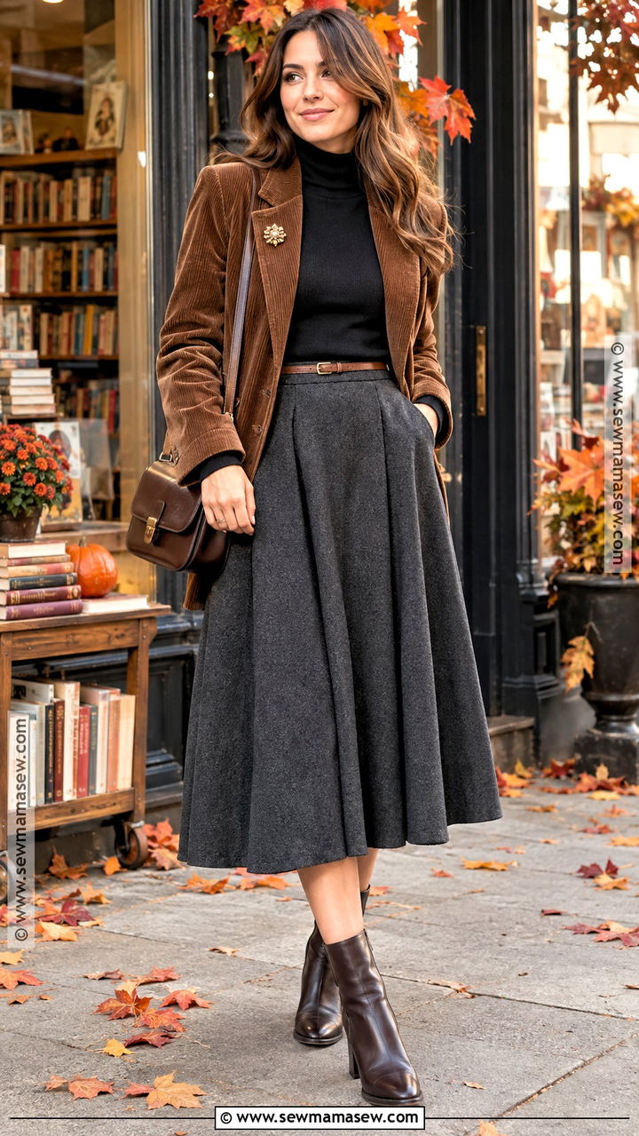 Corduroy Blazer And Midi Skirt Dark Academia Outfit - 20 Autumn Dark Academia Outfits